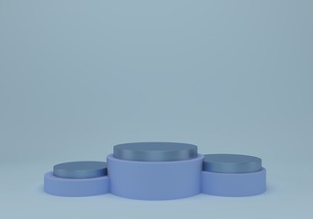 3d rendering studio with geometric shapes, podium on the floor. Platforms for product presentation, mock up background.