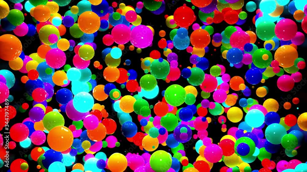 Poster abstract composition of colorful balls in air, which randomly light up and reflect in each other. mu
