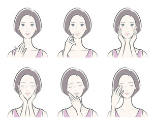 スキンケアをしている女性のイラスト