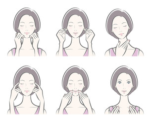 スキンケアをしている女性のイラスト