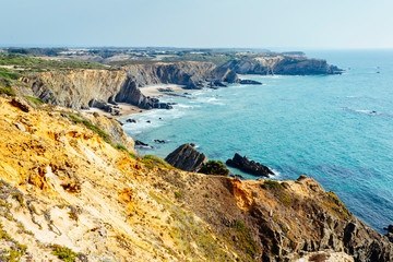 Maritime landscape of rocky cliffs and beaches