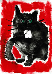 Black Cat, Foam Rubber Print on Cardboard