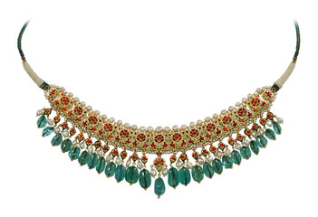 antique precious stones studded gold jewelry, Rajasthan, India	