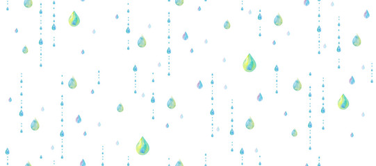雨の雫の水彩イラスト、シームレスパターン - obrazy, fototapety, plakaty