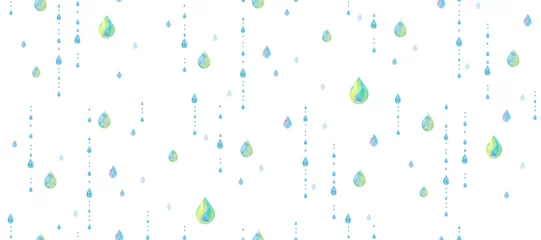 Fotobehang 雨の雫の水彩イラスト、シームレスパターン © Keiko Takamatsu