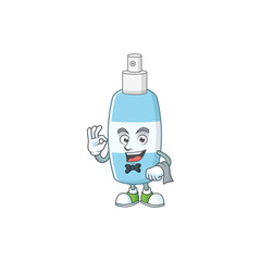 A spray hand sanitizer waiter cartoon character ready to serve