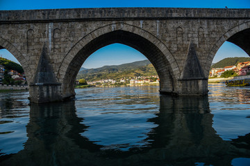 The Ottoman Mehmed Pasa Sokolovic Bridge over Drina river in Visegrad, Bosnia and Herzegovina.