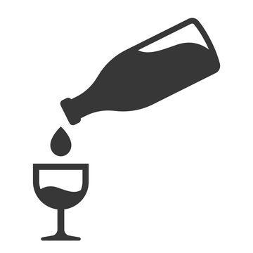 icon pouring wine into a glass. a bottle of alcohol. flat vector illustration.
