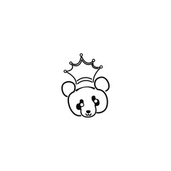 king panda with crown logo. simple mascot animal with line art