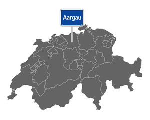 Landkarte der Schweiz mit Ortsschild von Aargau