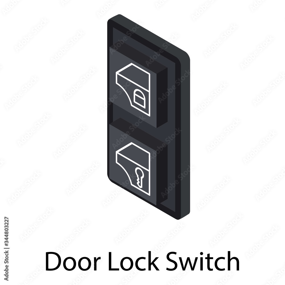 Poster door lock switch icon. isometric of door lock switch vector icon for web design isolated on white ba