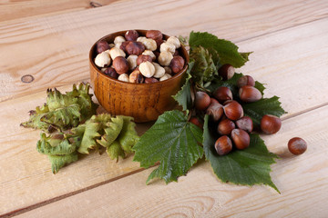 Hazelnuts on table