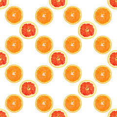Seamless infinity pattern of isolated slices of grapefruit and orange. Stock illustartion for web and print, wallpaper, background, design and packaging, wrapping and scrapbooking paper