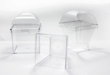 Clear plastic box on white background
