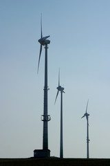 Wind turbines generating power on green field