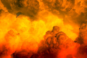 Red orange dim clouds in hot sky