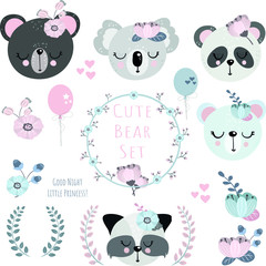 Cute hand drawn bear vector set
