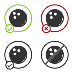 Black Bowling ball icon isolated on white background. Sport equipment. Circle button. Vector Illustration