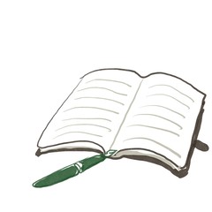 い、書斎、図書館、小説、知識、文房具店、

白背景に手帳（ノート）と万年筆（ペン）テキストなし