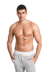 Man with sexy body on white background