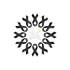 Black ribbon. Wreath with peace dove. Vector illustration