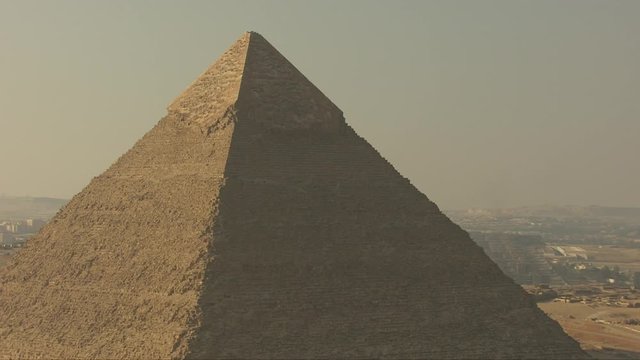 Helicopter view of the famous 3 Giza pyramids in Egypt. 
