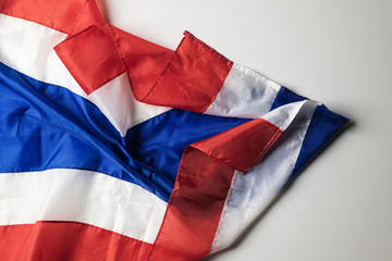 Thailand Flag Wrinkled On white Background for copy space.