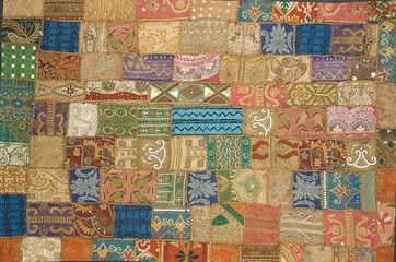 colorful patchwork, textile , Jaipur, Rajasthan, India	