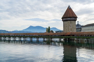 Chapel wooden bridge (XIV c.) and water tower, Lucerne, Switzerland