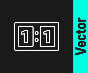 White line Sport mechanical scoreboard and result display icon isolated on black background. Vector Illustration