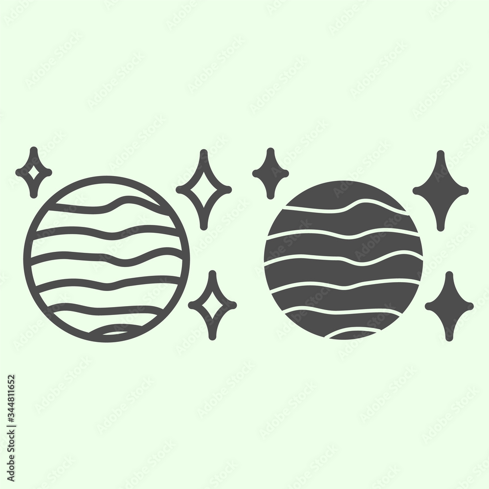 Poster planet sphere line and solid icon. abstract celestial planet space theme with stars outline style pi