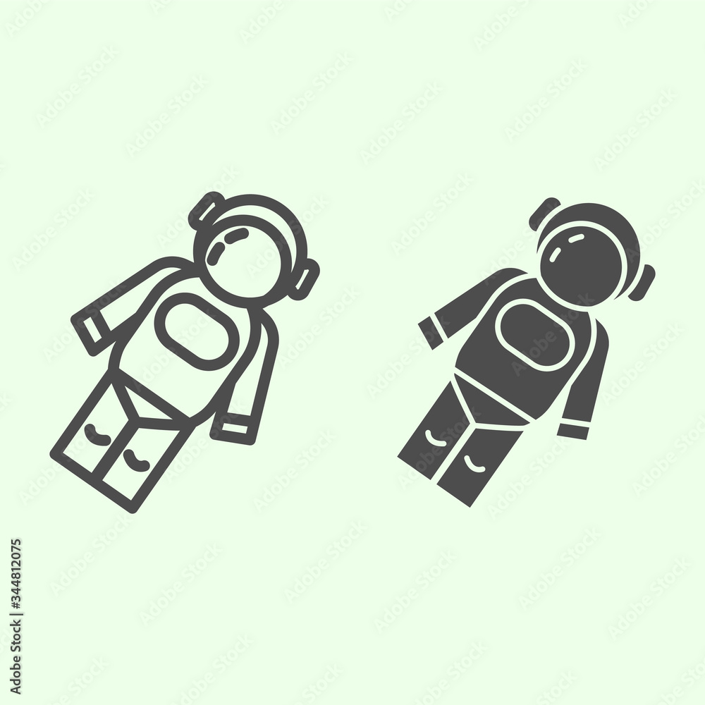 Poster astronaut line and solid icon. cosmonaut in suit in space outline style pictogram on white backgroun