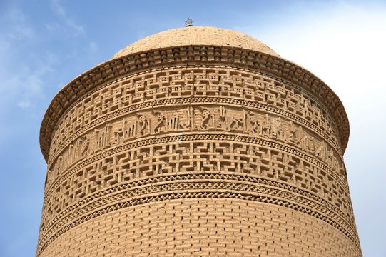 The Piri Alemdar Tomb is located in Damgan, Iran. The Piri Alemdar Tomb was built in the 11th century. The tomb is built of bricks. The motifs on the top are striking.