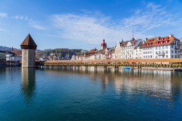 Chapel wooden bridge (XIV c.) and water tower, Lucerne, Switzerland