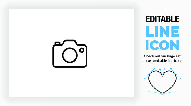 Editable line icon of a photo camera, part of a huge set of editable line icons and stick figures! 