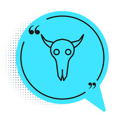 Black line Buffalo skull icon isolated on white background. Blue speech bubble symbol. Vector Illustration