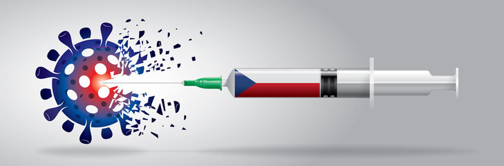 Vector illustration with 3D corona vaccine, country flag concept.