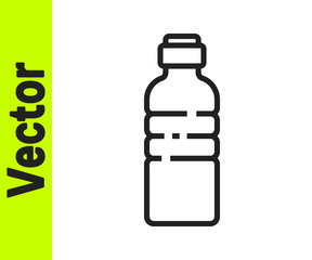 Black line Bottle of water icon isolated on white background. Soda aqua drink sign. Vector Illustration