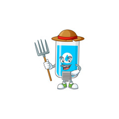 Mascot design style of Farmer wall hand sanitizer with hat and pitchfork