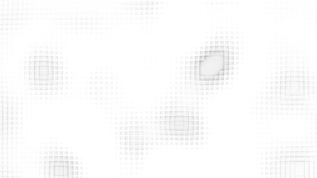 On a white background, geometric shapes consisting of small squares appear and disappear. Seamless loop.