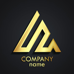 3d gold linear shape triangle logo - obrazy, fototapety, plakaty