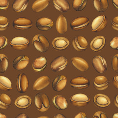 Seamless pattern of watercolor argan fruits. Hand painted design