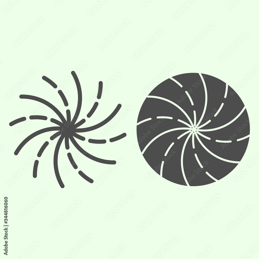 Poster black hole line and solid icon. vortex swirls or galaxy outline style pictogram on white background.