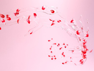 Many flower petals blown 3d