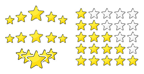 Five golden rating star vector illustration in white background.