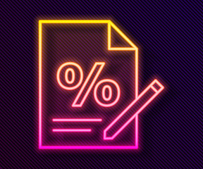 Glowing neon line Finance document icon isolated on black background. Paper bank document for invoice or bill concept. Vector Illustration