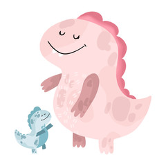 Mom dinosaur with a baby. Cartoon vector illustration.
