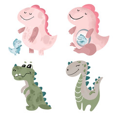 Set of cute little dinosaurs. Cartoon vector illustration.