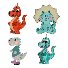 Set of cute little dinosaurs. Cartoon vector illustration.
