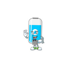A wall hand sanitizer waiter cartoon character ready to serve